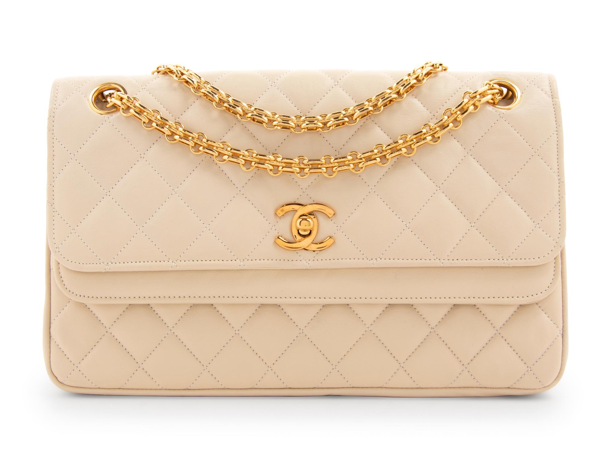 Chanel Cream Quilted Double Flap Bag with Mademoiselle Chain, 1980's