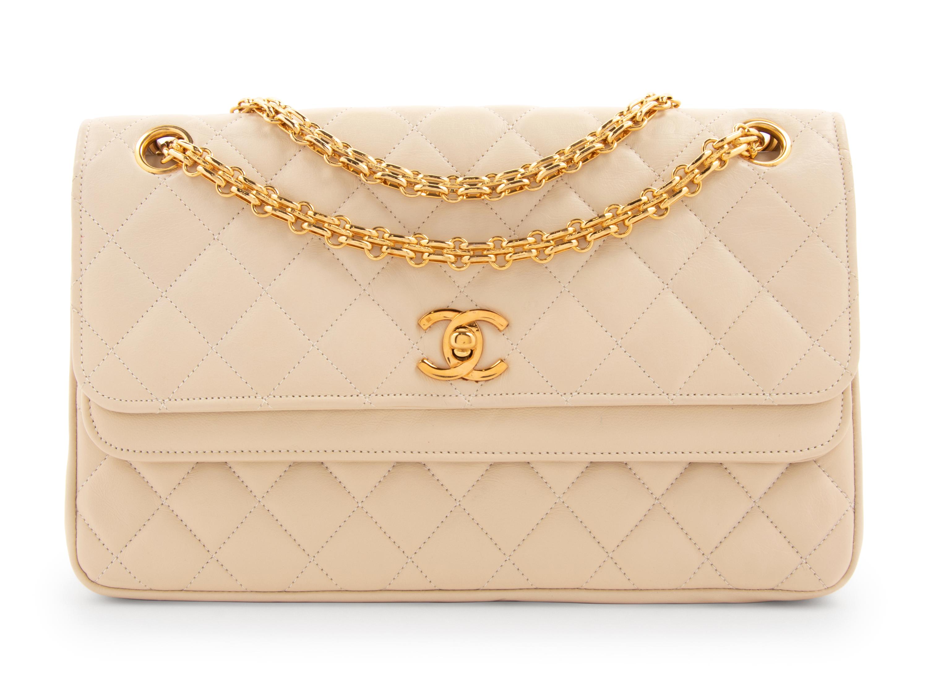 Chanel Cream Quilted Double Flap Bag with Mademoiselle Chain, 1980's