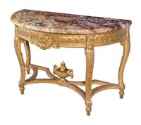 A Pair of Louis XVI Style Giltwood Marble-Top Console Tables