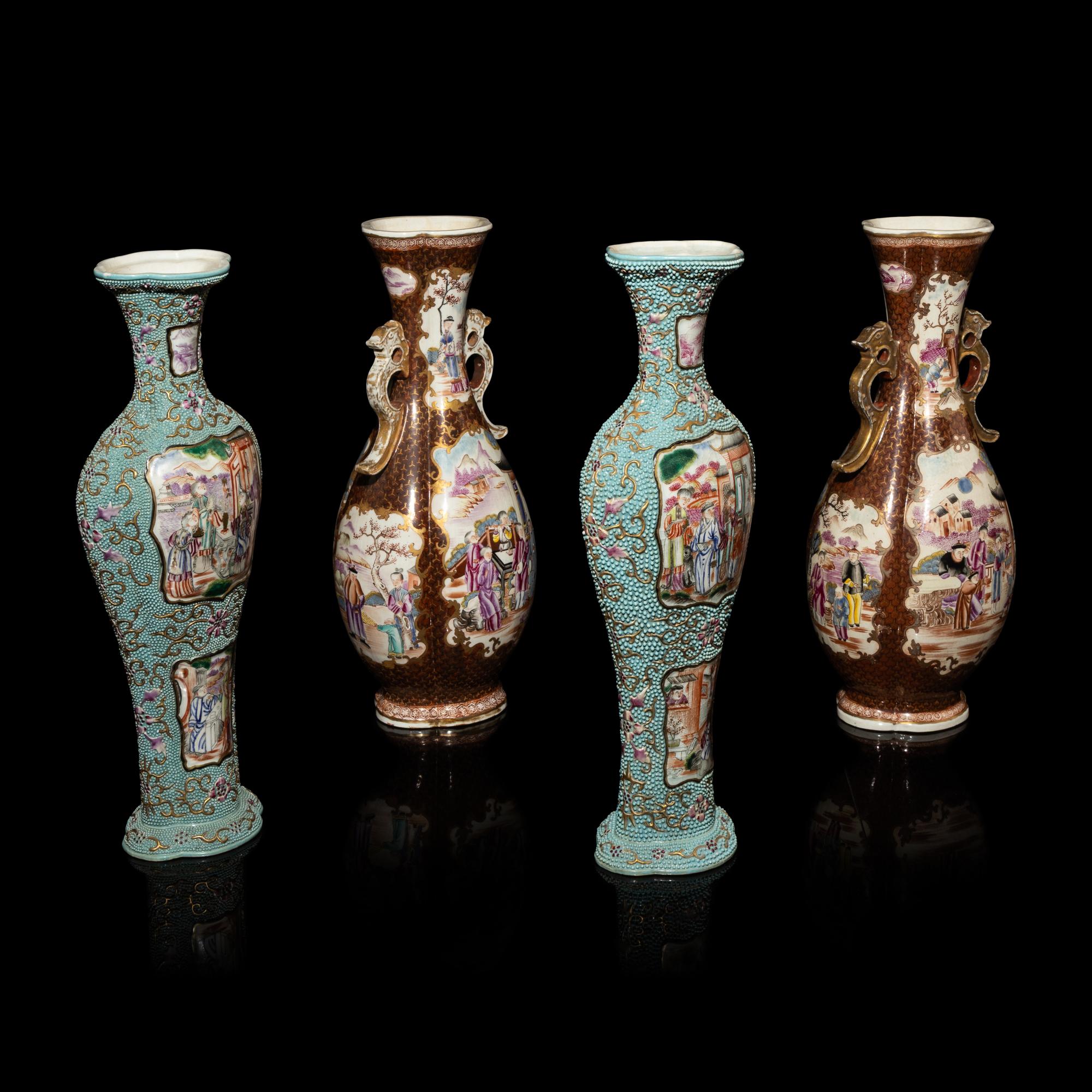 Two Pairs of Chinese Export Style Famille Rose Porcelain Vases — 外銷風格粉彩人物圖瓶兩對