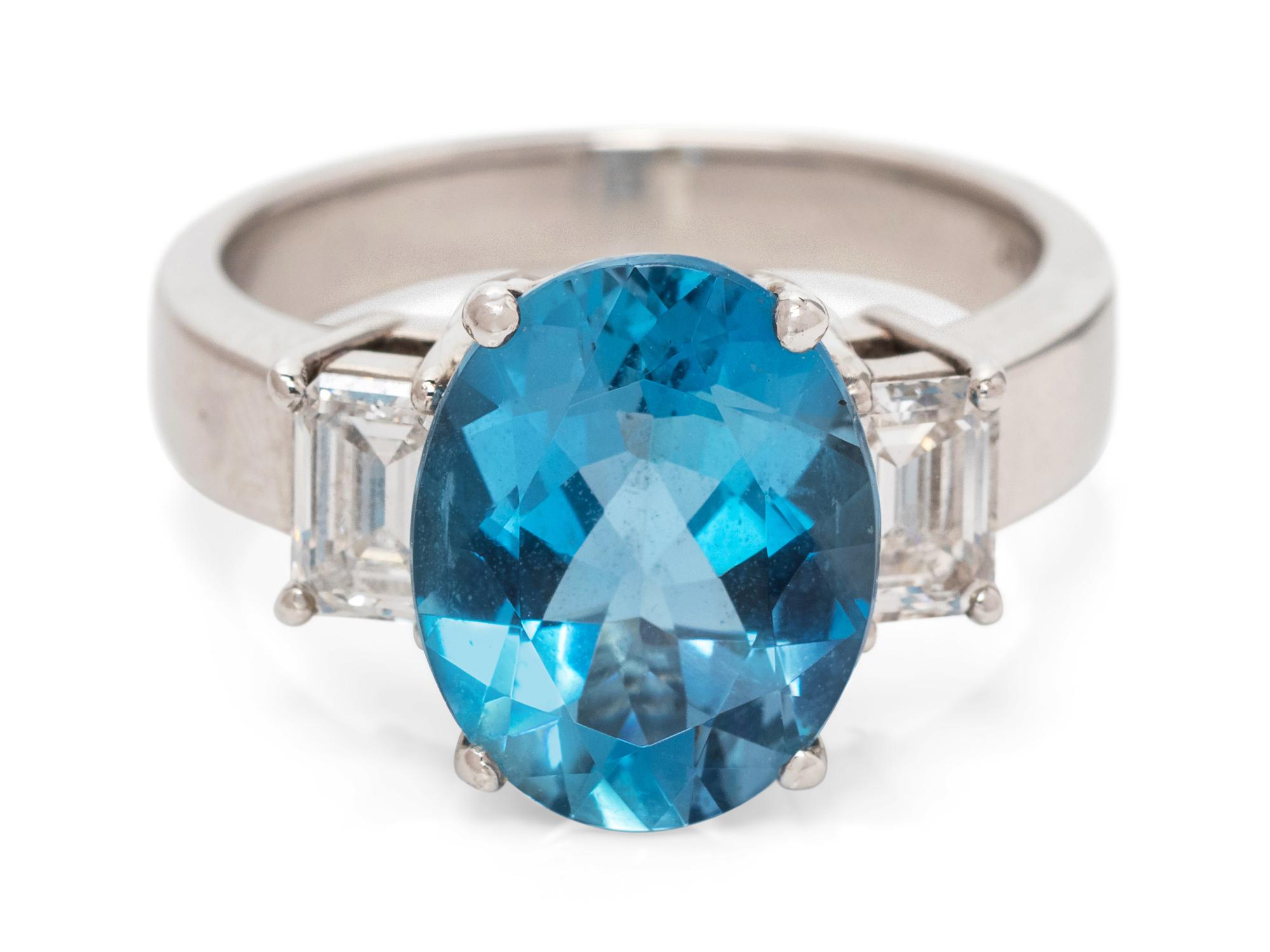 A Platinum, Aquamarine and Diamond Ring,
