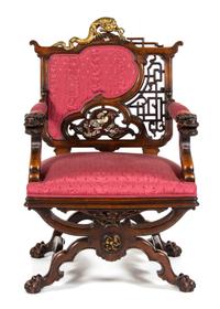 A French Parcel Gilt and Mother-of-Pearl Inlaid Armchair Attributed to Gabriel Viardot