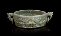 A Carved Spinach Jade Brush Washer Diameter 5 1/4 inches. — 20TH CENTURY