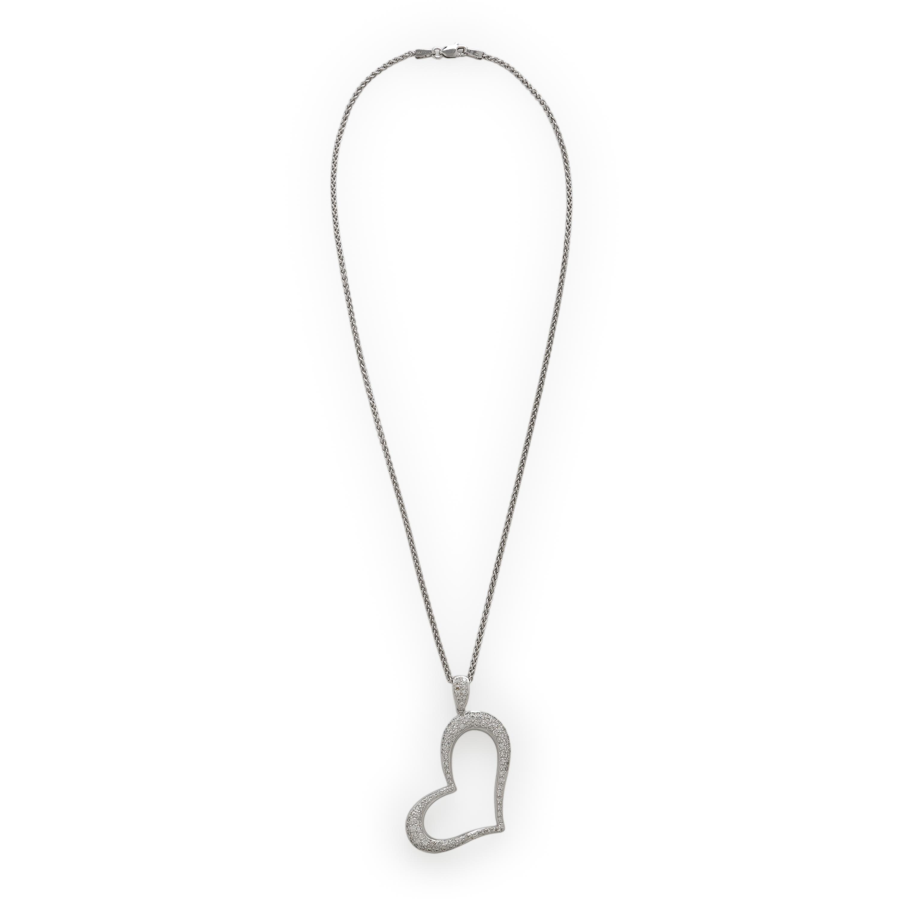 Diamond and White Gold Heart Pendant Necklace