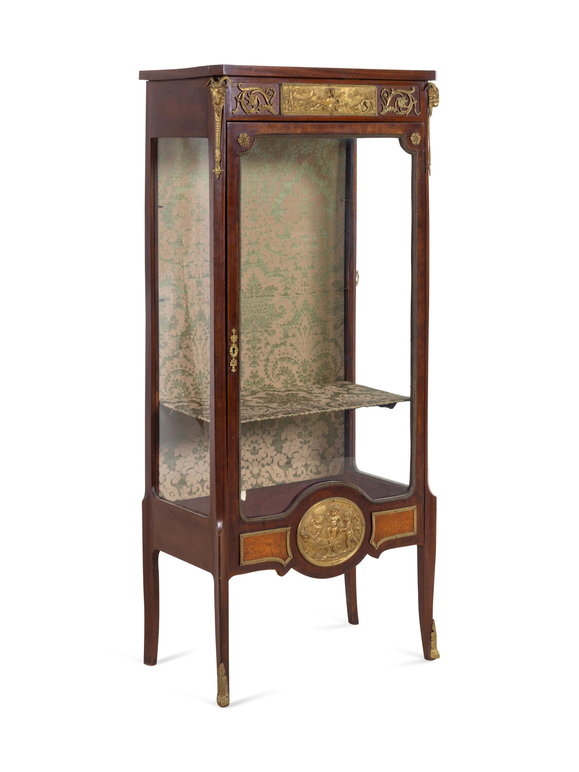 A Louis XVI Style Gilt Bronze Mounted Mahogany Vitrine Cabinet