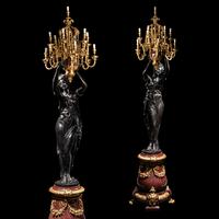 A Pair of Monumental Gilt and Patinated Bronze and Rouge Marble Figural Torchères