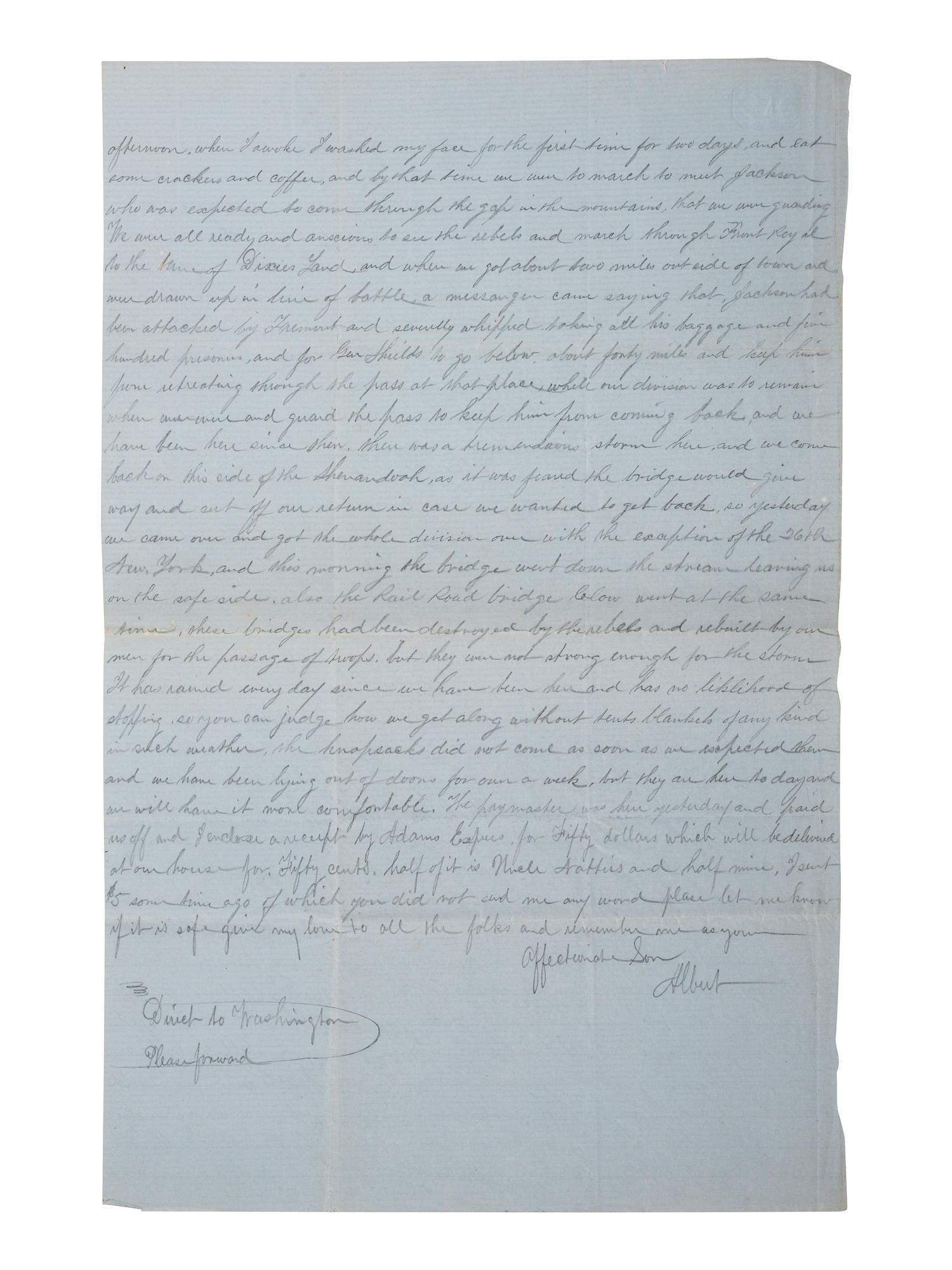 [CIVIL WAR]. Archive related to Albert Campbell Johnston and Nathaniel Dillhorn, 90th Pennsylvania Volunteers, incl. letter detailing the Battle of Cedar Mountain.