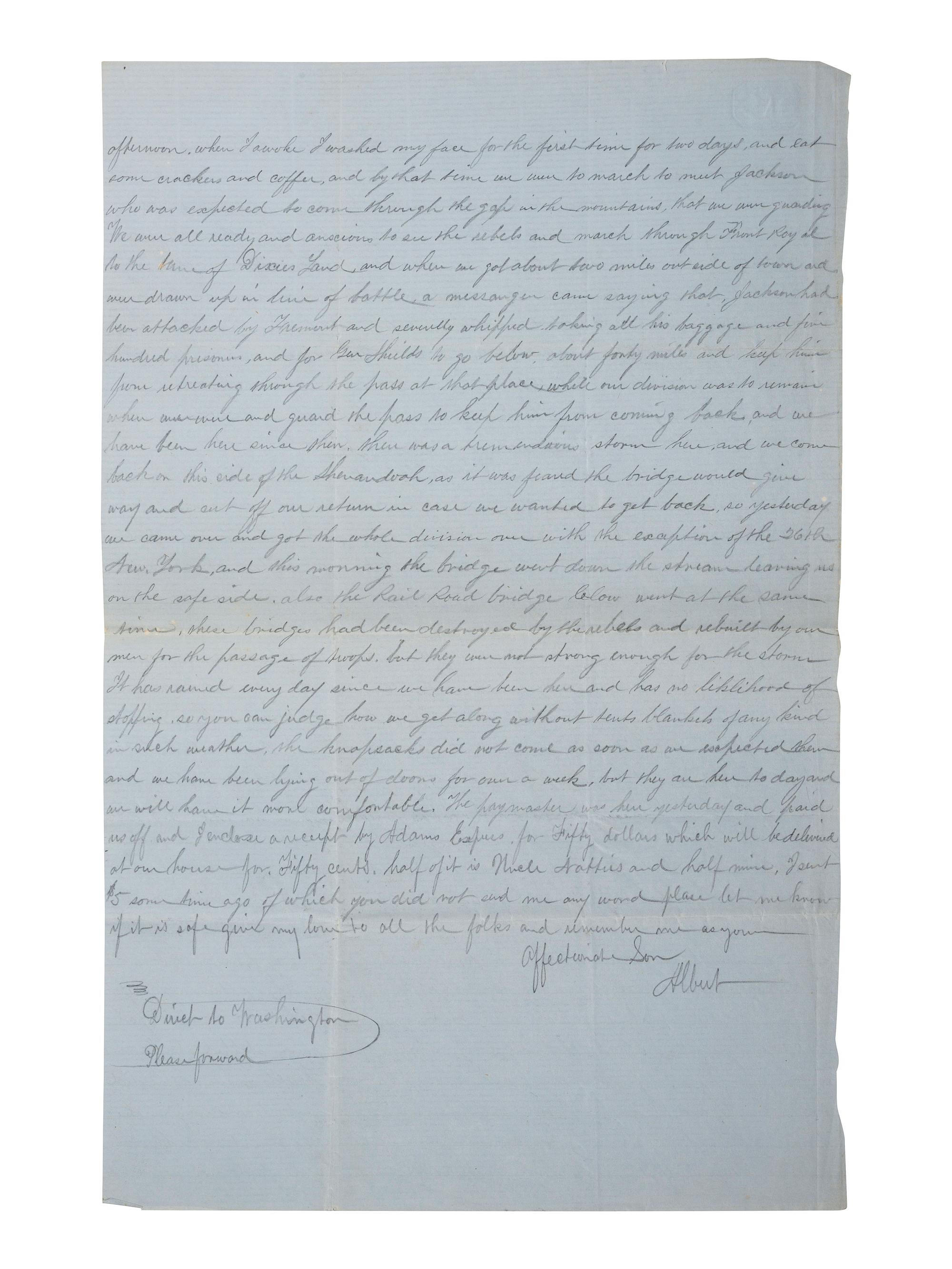 [CIVIL WAR]. Archive related to Albert Campbell Johnston and Nathaniel Dillhorn, 90th Pennsylvania Volunteers, incl. letter detailing the Battle of Cedar Mountain.
