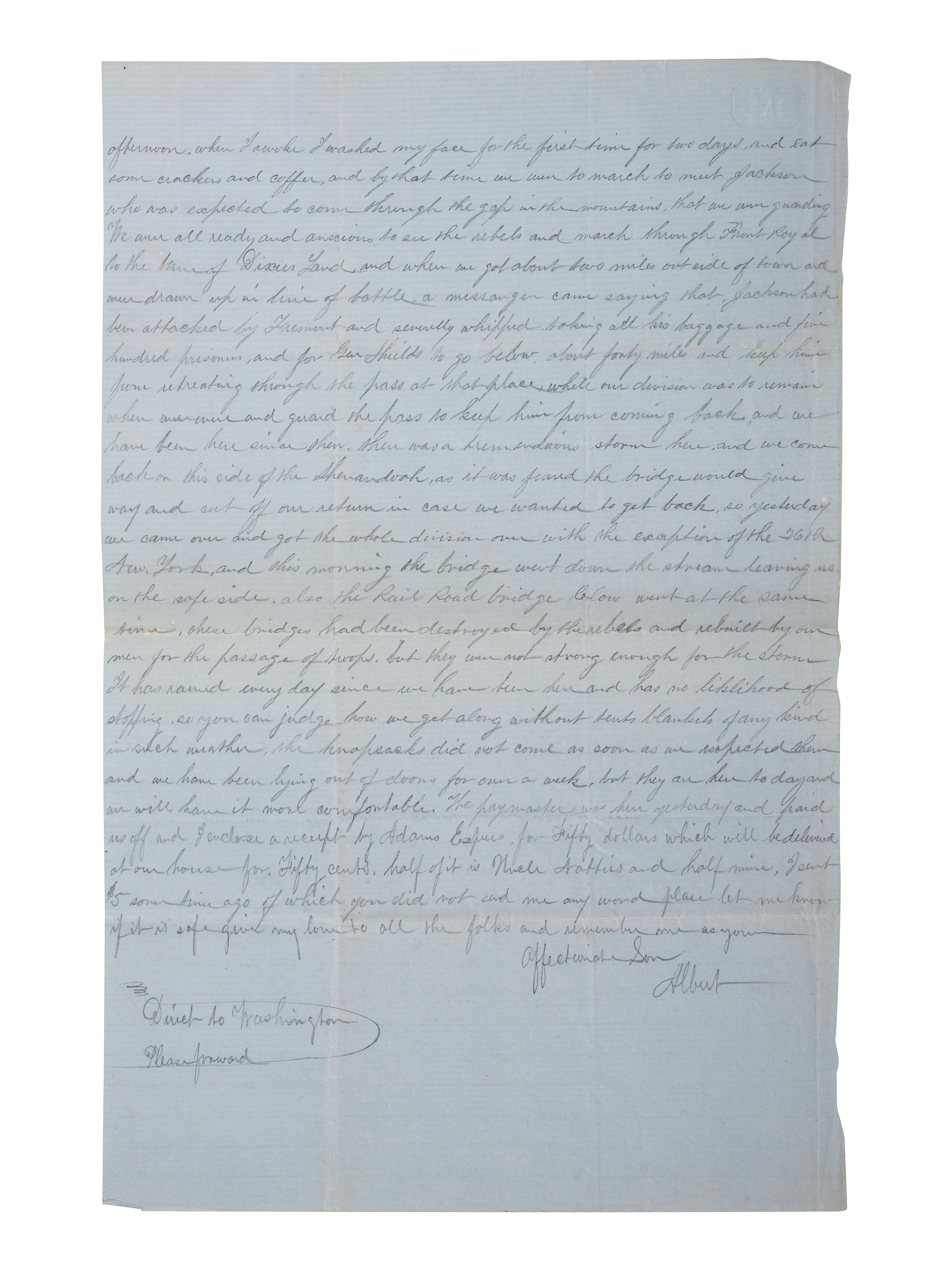 [CIVIL WAR]. Archive related to Albert Campbell Johnston and Nathaniel Dillhorn, 90th Pennsylvania Volunteers, incl. letter detailing the Battle of Cedar Mountain.