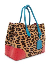 Prada Leopard Print Calf Hair and Ostrich Tote Bag