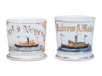 Two Tugboat Operator's Porcelain Occupational Shaving Mugs