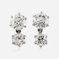 A pair of diamond and platinum earrings