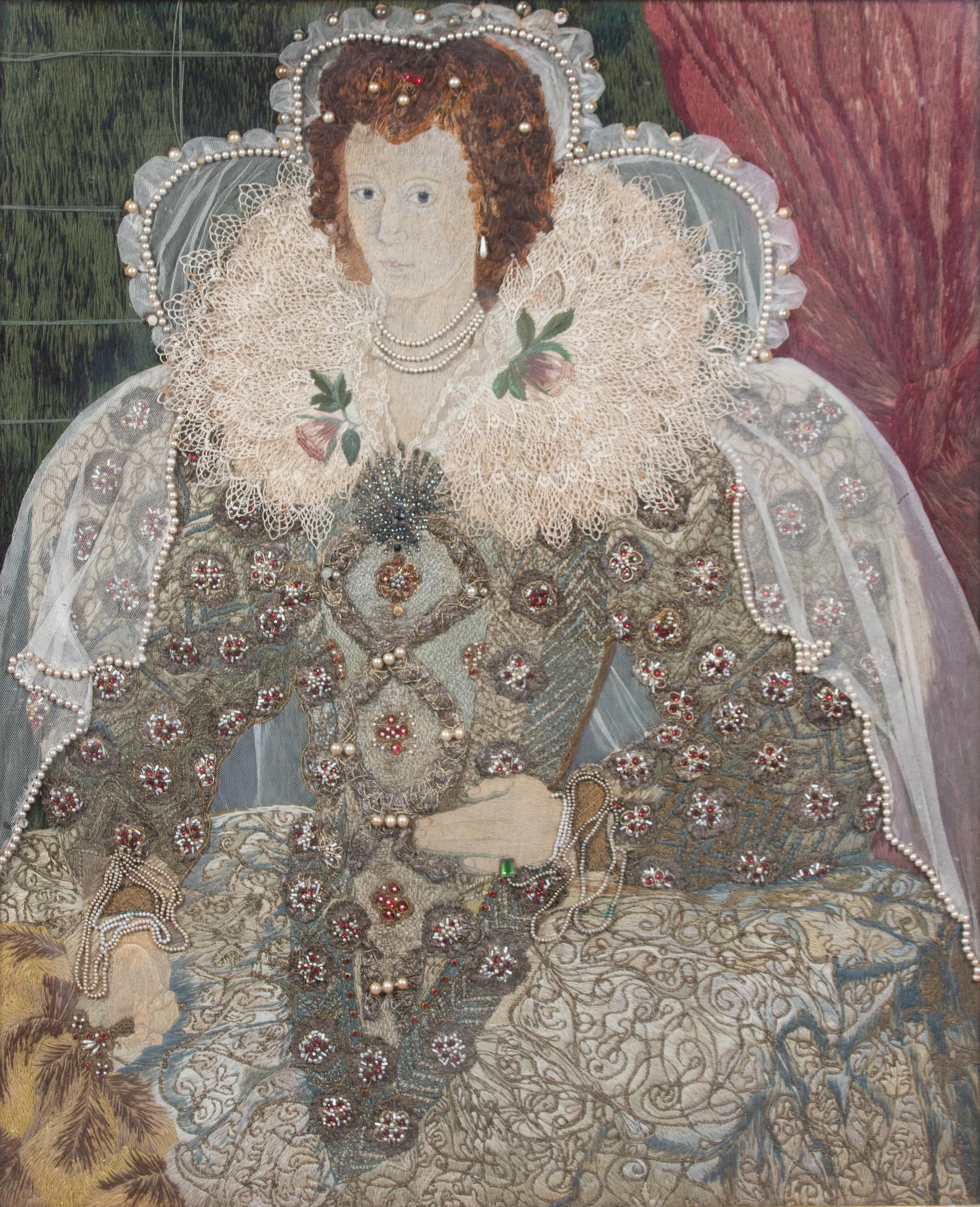An English Embroidered, Jeweled and Applique Portrait of Queen Elizabeth I — 19TH CENTURY