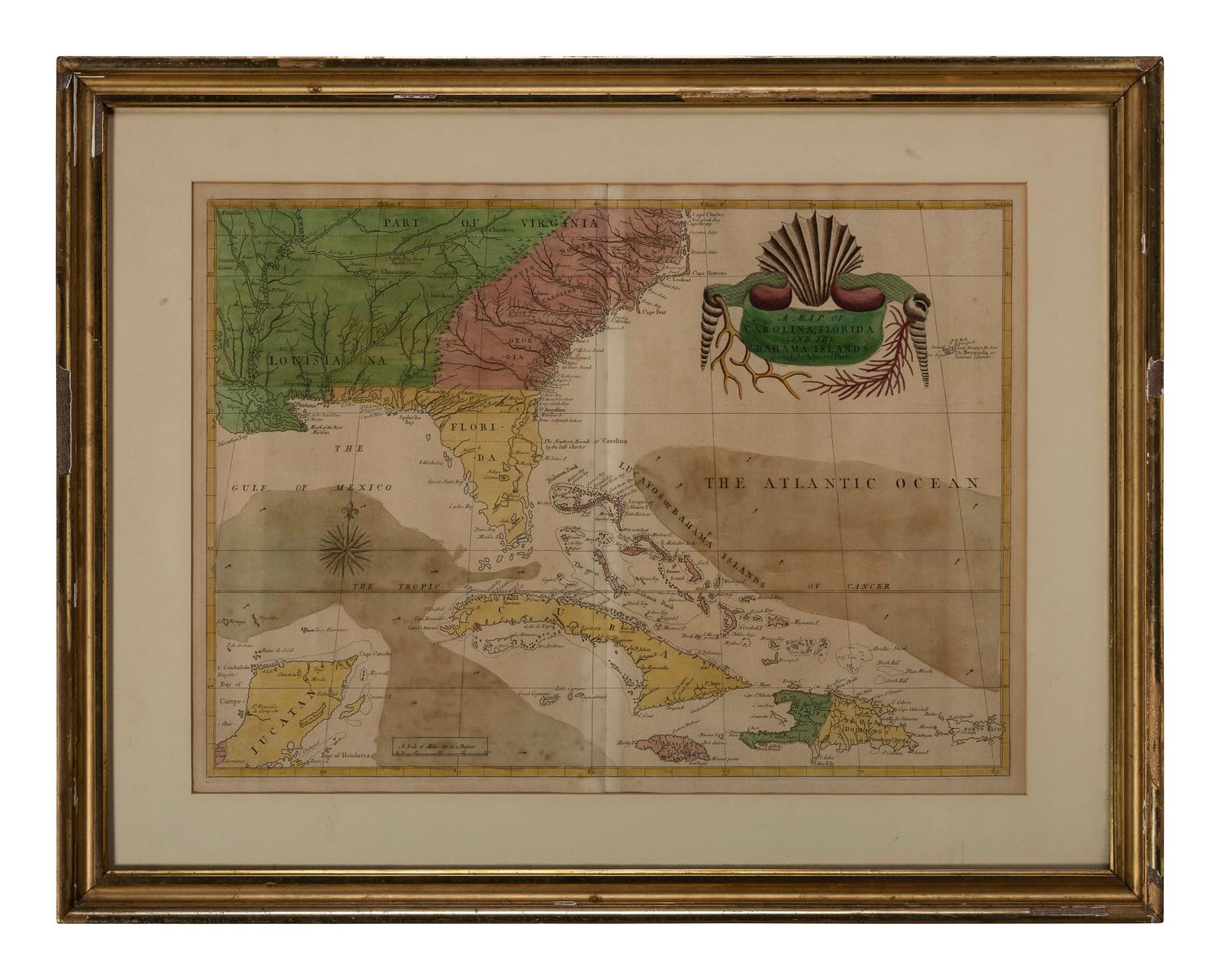 CATESBY, Mark (1679?-1749). A Map of Carolina, Florida and the Bahama Islands with the Adjacent Parts. London, 1731-43.