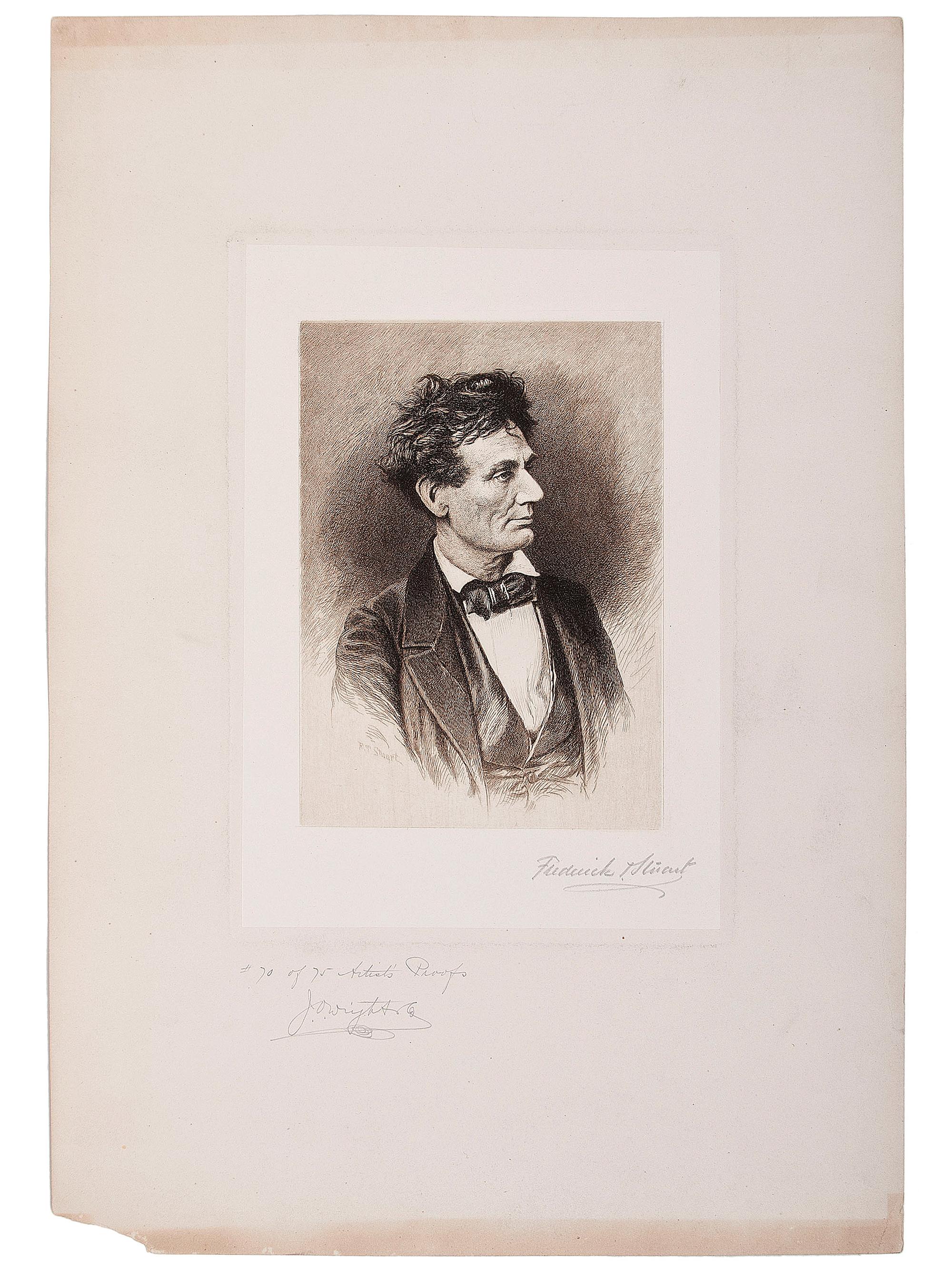 STUART, Frederick (1837-1913). After Alexander Hesler (1823-1895). J.O. Wright & Co., publisher. Abraham Lincoln limited edition print.