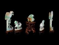 Five Chinese Jadeite Figures of Birds