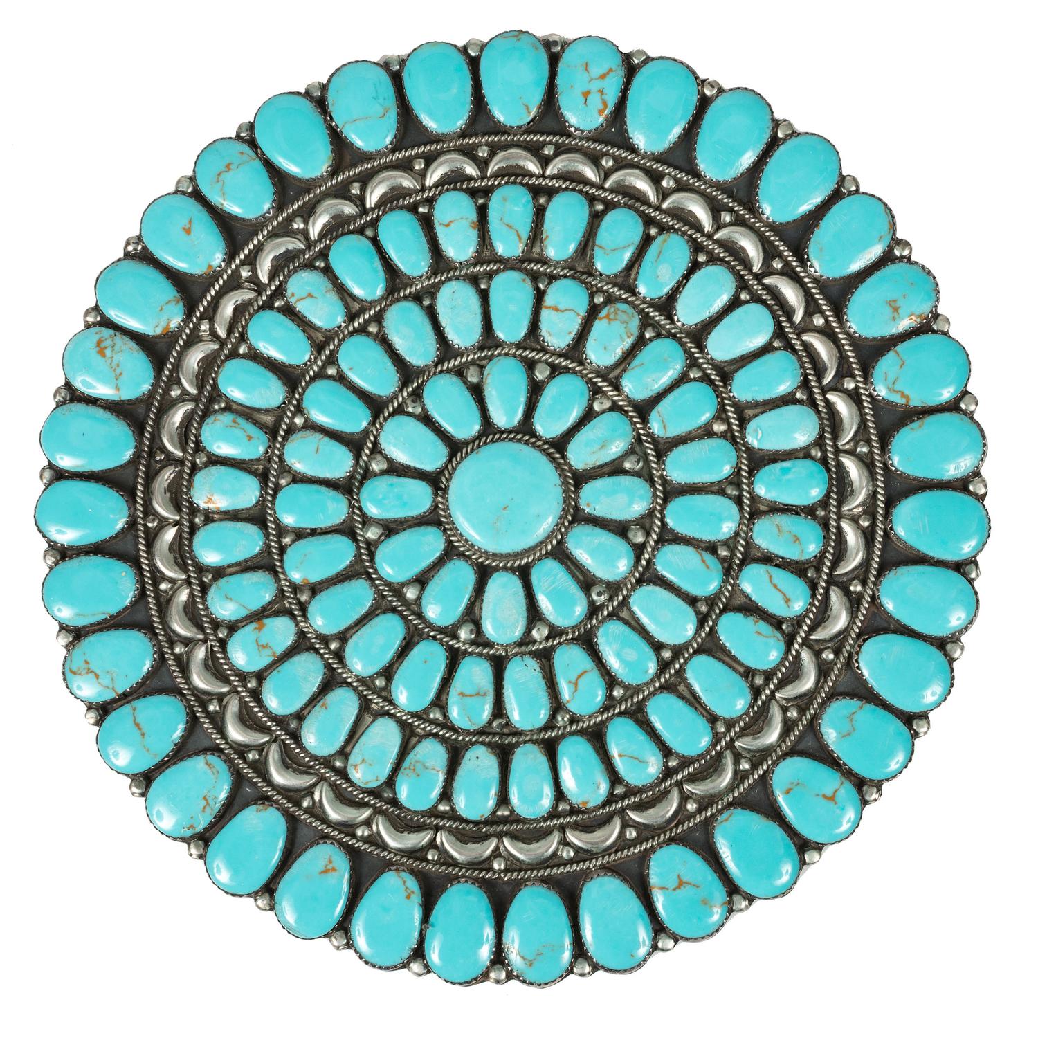 Large Navajo or Zuni Sterling Silver and Turquoise Cluster Pendant / Brooch