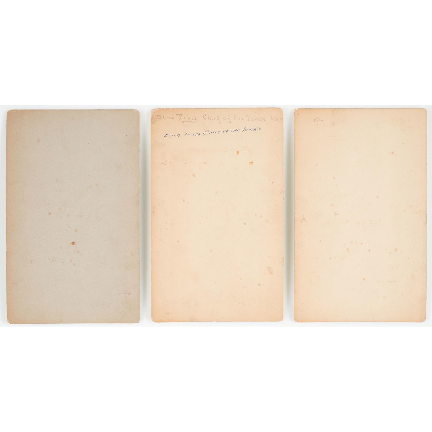 Trio of Boudoir Cards of Oklahoma Territory and Iowa Indians, Incl. Blind Tohee, Chief of the Iowas