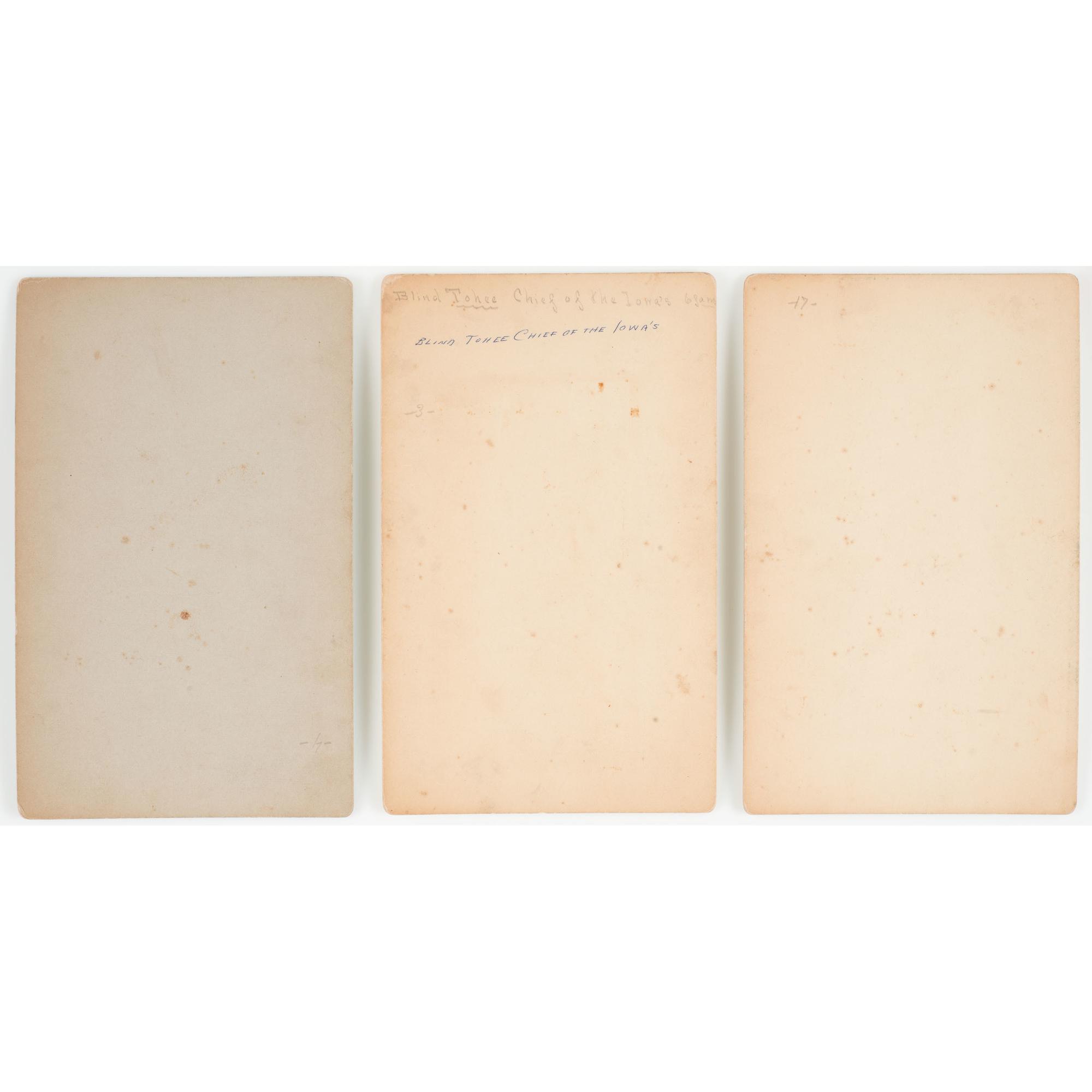 Trio of Boudoir Cards of Oklahoma Territory and Iowa Indians, Incl. Blind Tohee, Chief of the Iowas
