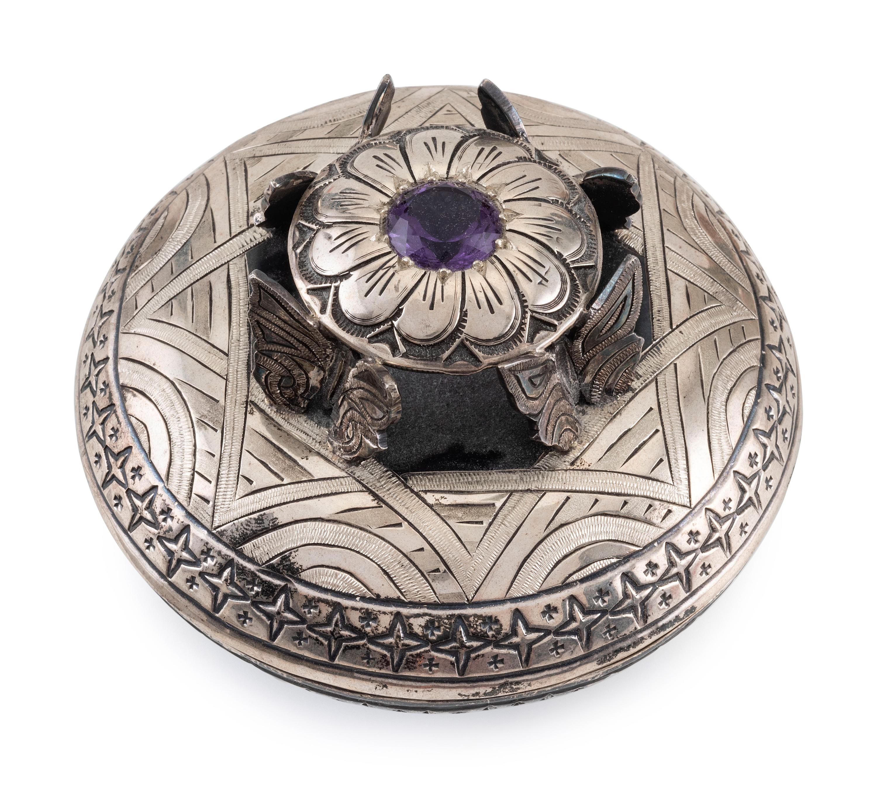 Sterling Silver Lidded Jar, with Amethyst