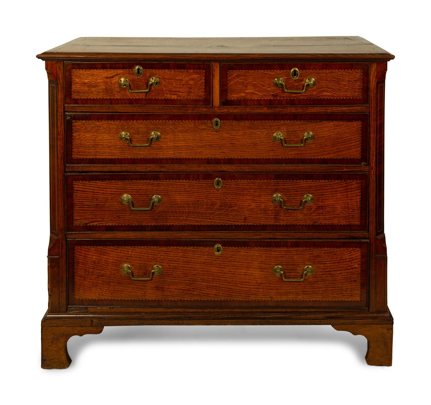 A George III Inlaid Oak and Mahogany Chest of Drawers — 18TH/19TH CENTURY