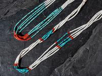 Four-strand Heishi, Turquoise, and Coral Necklaces