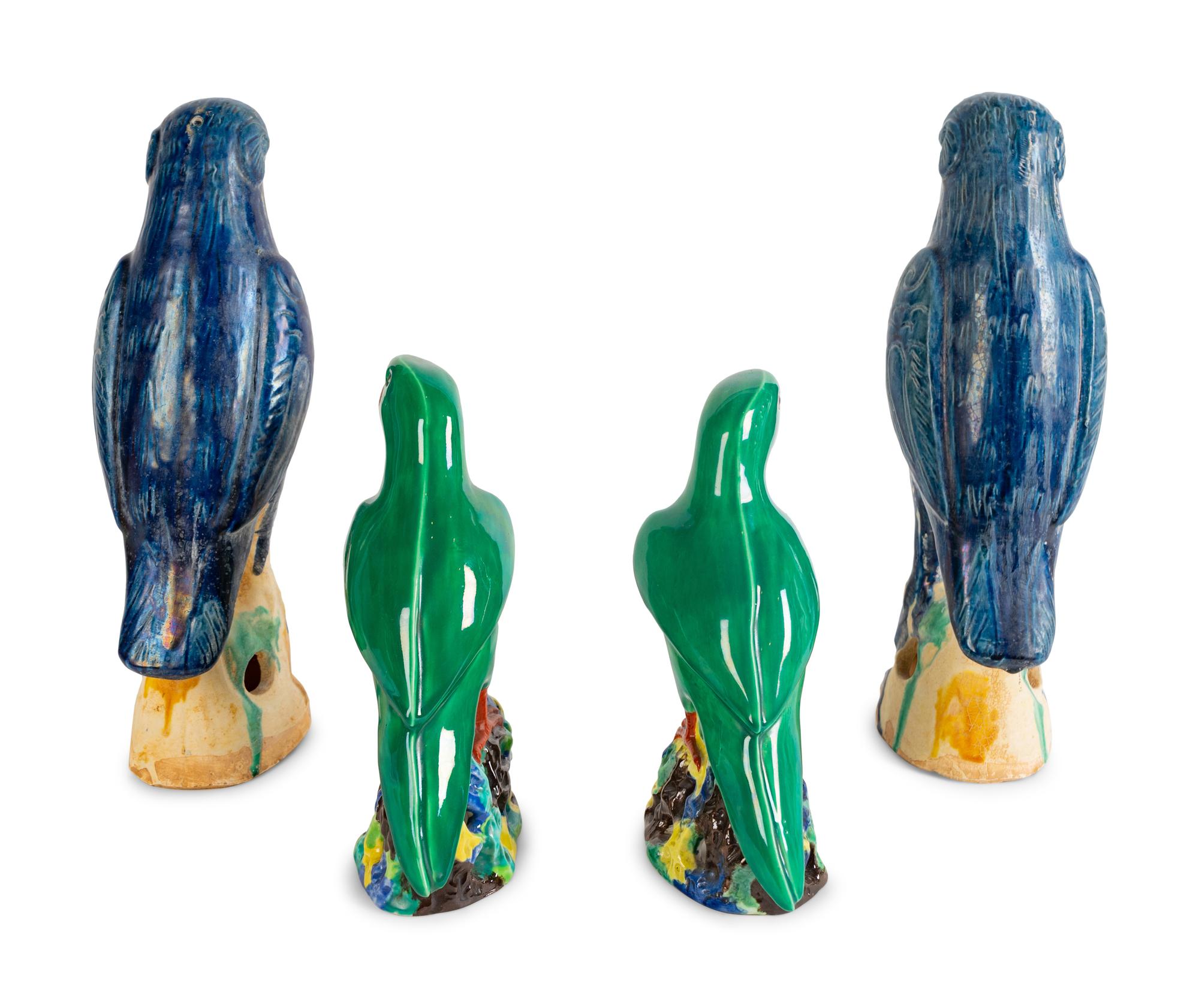 Two Pairs of Chinese Sancai Glazed Pottery Figures of Parrots — POSSIBLY 18TH CENTURY