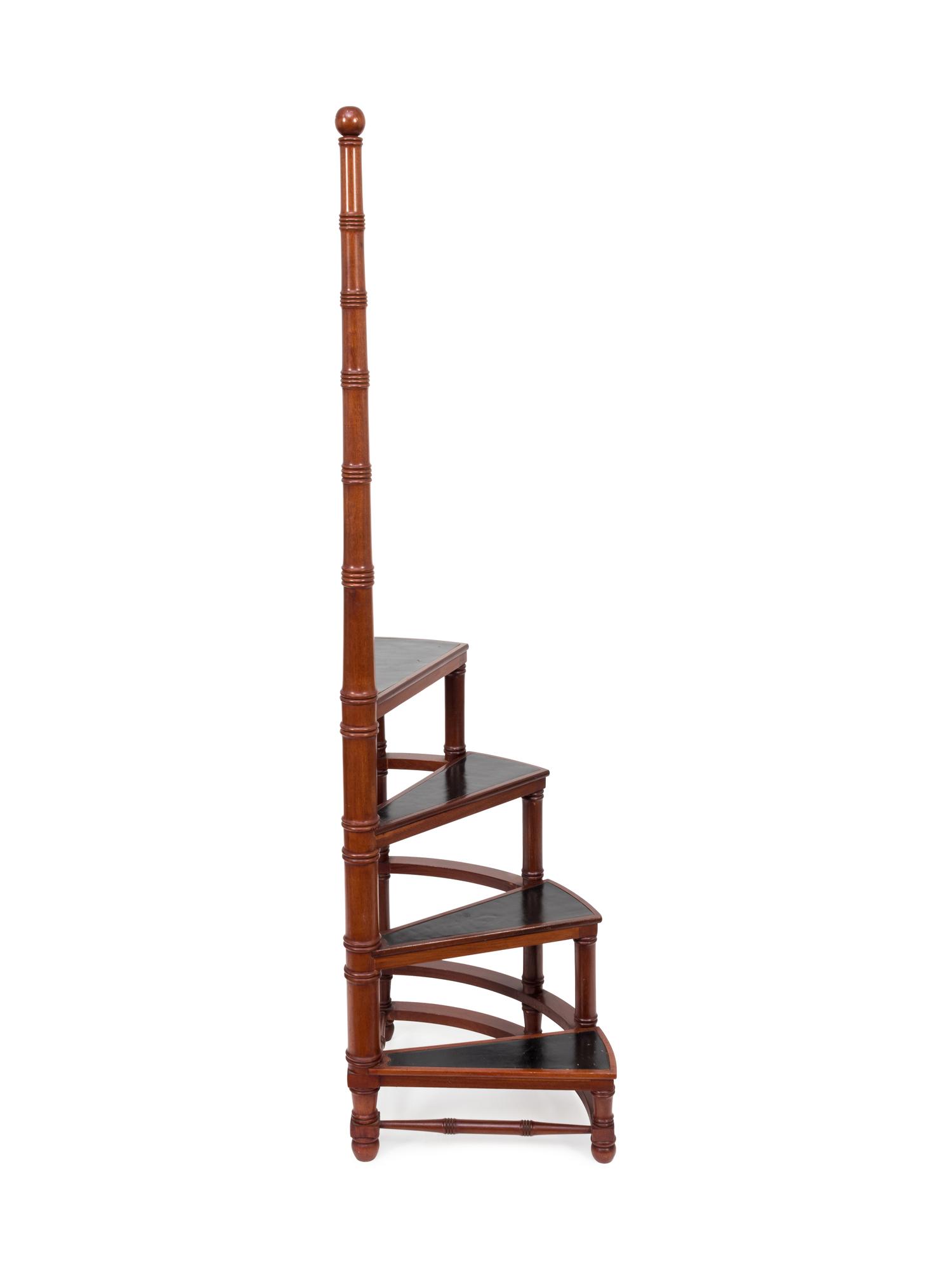 A Set of Georgian Style Mahogany and Leather Spiral Library Steps — EARLY 20TH CENTURY