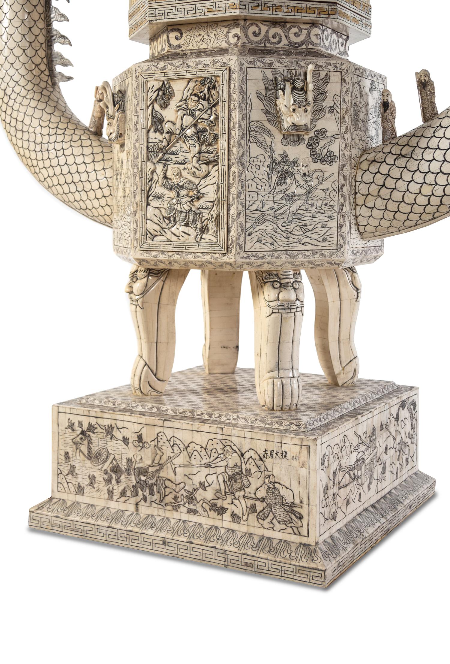 A Monumental Chinese Bone-Veneered Model of an Archaic Ritual Vessel with a Pagoda