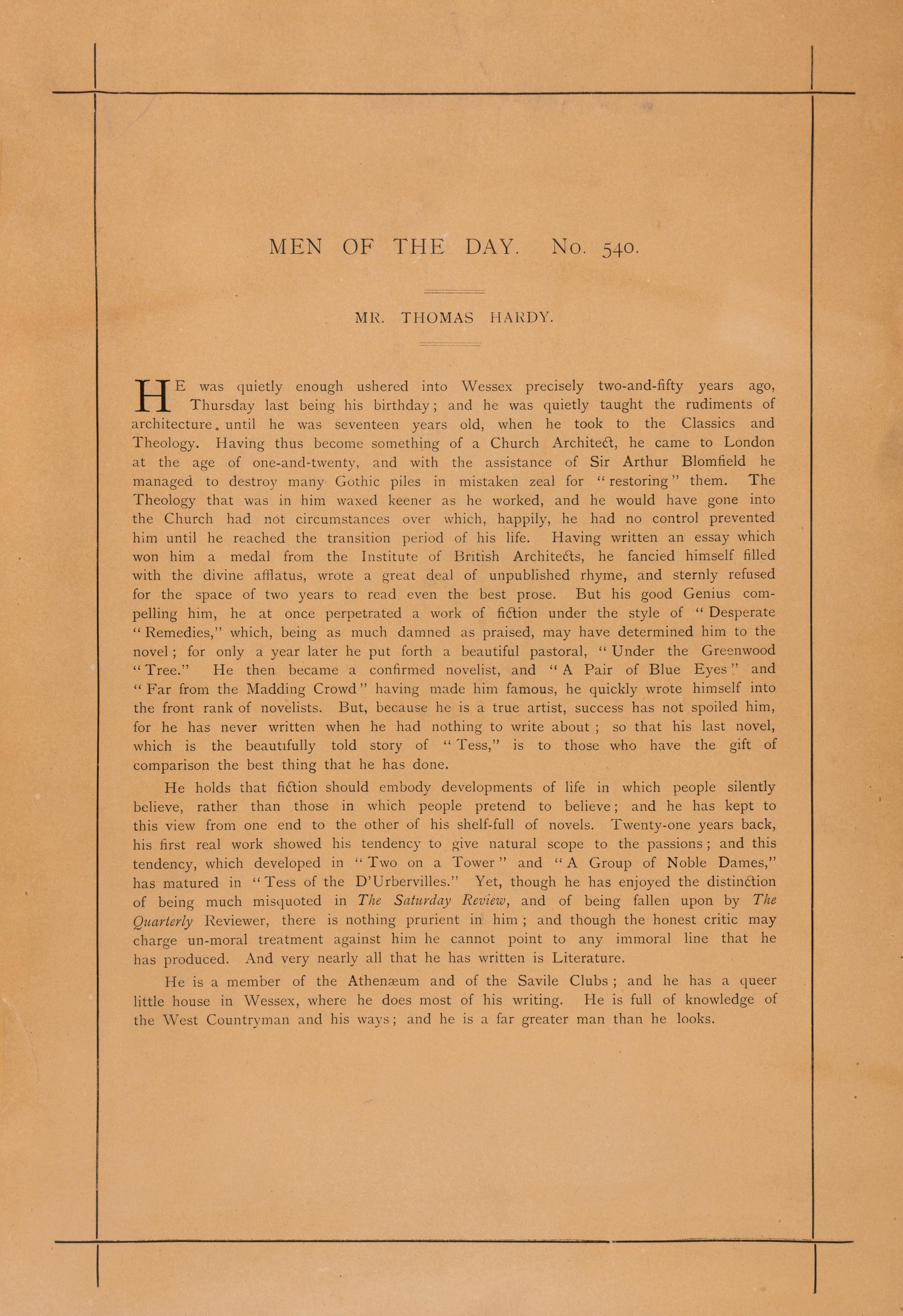 [HARDY, Thomas (1840-1928)]. A large group of ephemera relating to the life and work of Thomas Hardy.