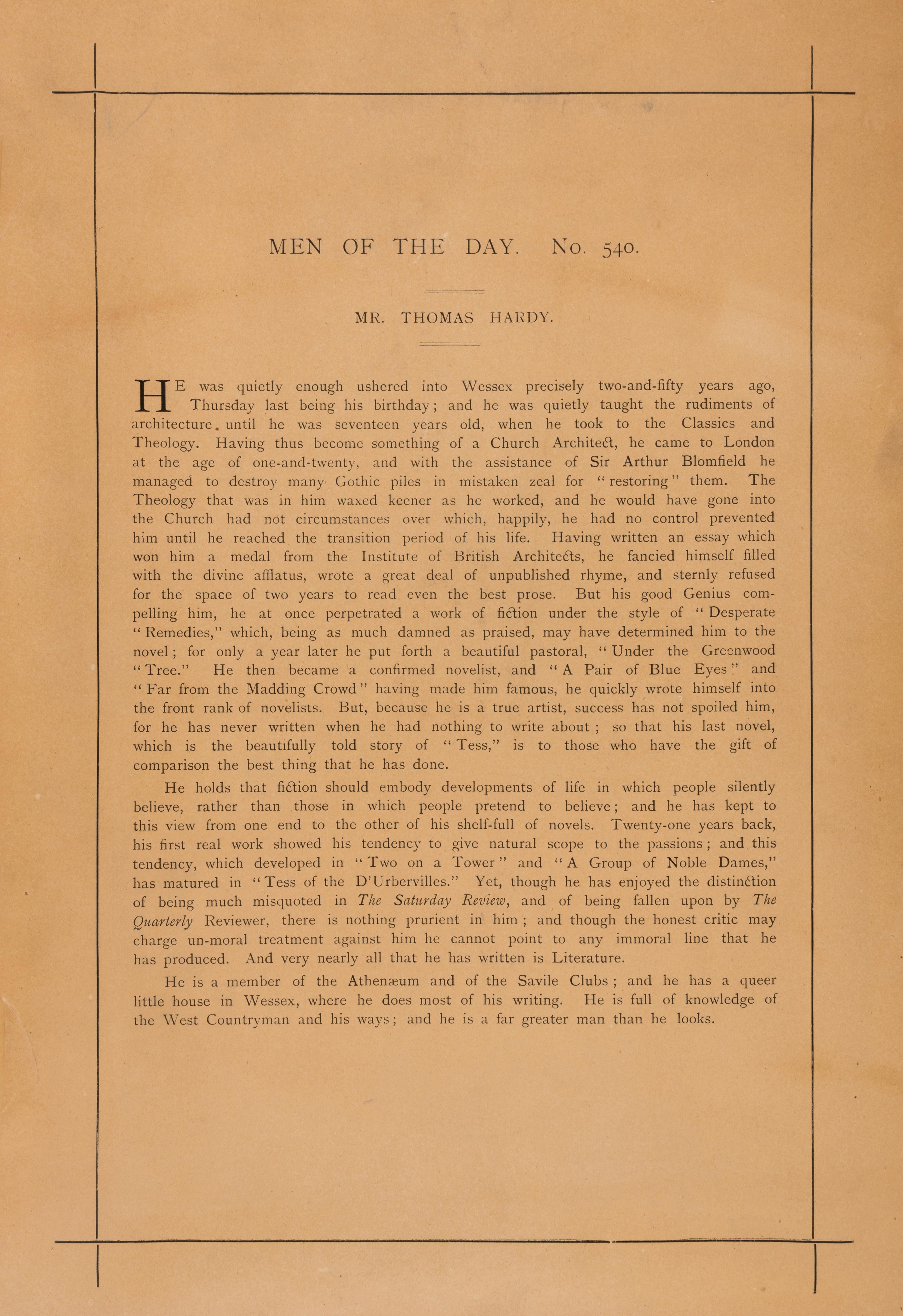 [HARDY, Thomas (1840-1928)]. A large group of ephemera relating to the life and work of Thomas Hardy.