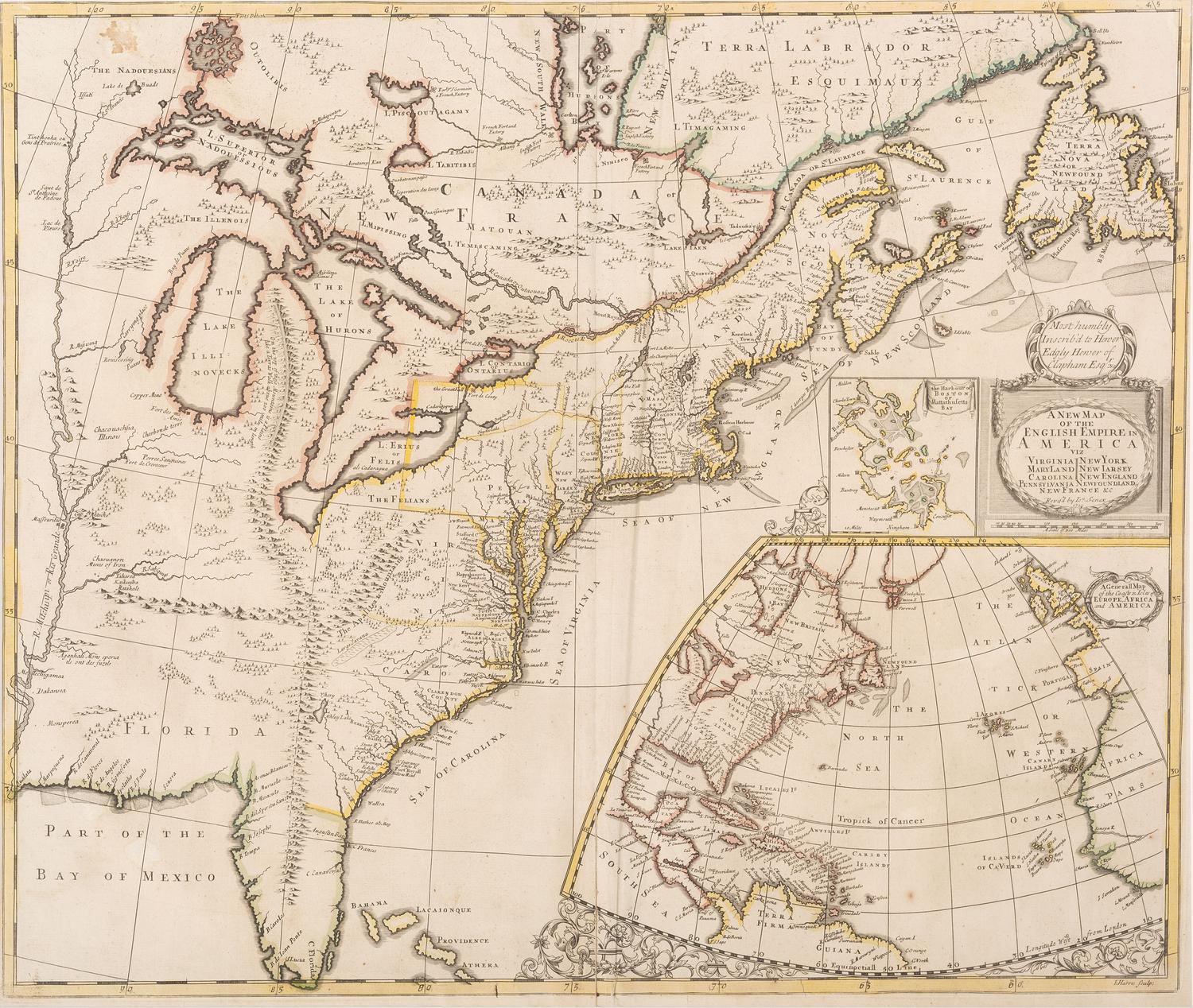 SENEX, John (d.1740) A New Map of the English Empire in America viz Virginia, New York, MaryLand, New Iarsey, Carolina, New England, Pennsylvania, Newfoundland, New France &c. . [London], 1719.