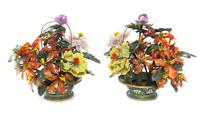 A Pair of Chinese Hardstone Floral Arrangements Height 12 inches. — 20TH CENTURY