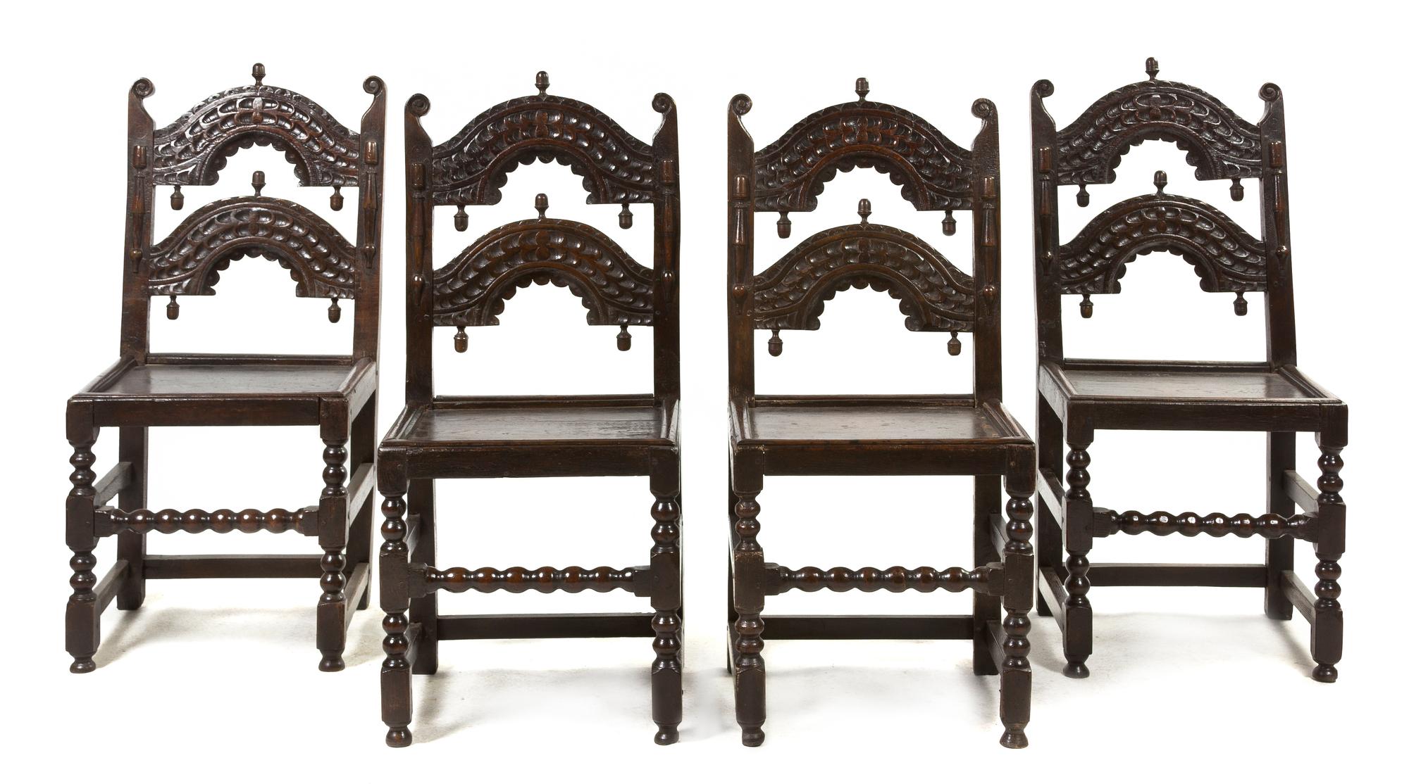 An Assembled Set of Four Renaissance Revival Side Chairs, Height 39 1/2 inches.
