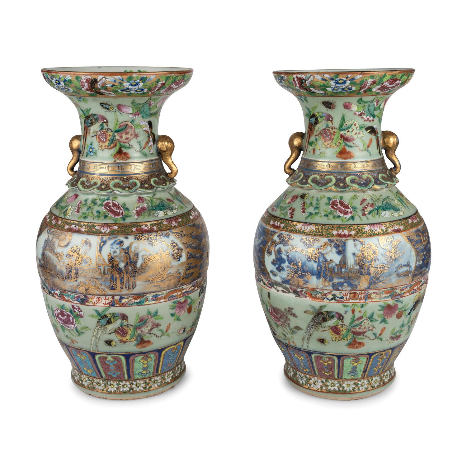 A Pair of Chinese Rose Medallion Vases