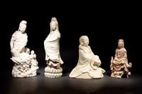 Four Chinese Blanc-de-Chine Porcelain Figures of Guanyin