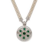 EDWARDIAN, EMERALD, DIAMOND AND SEED PEARL CONVERTIBLE PENDANT/NECKLACE
