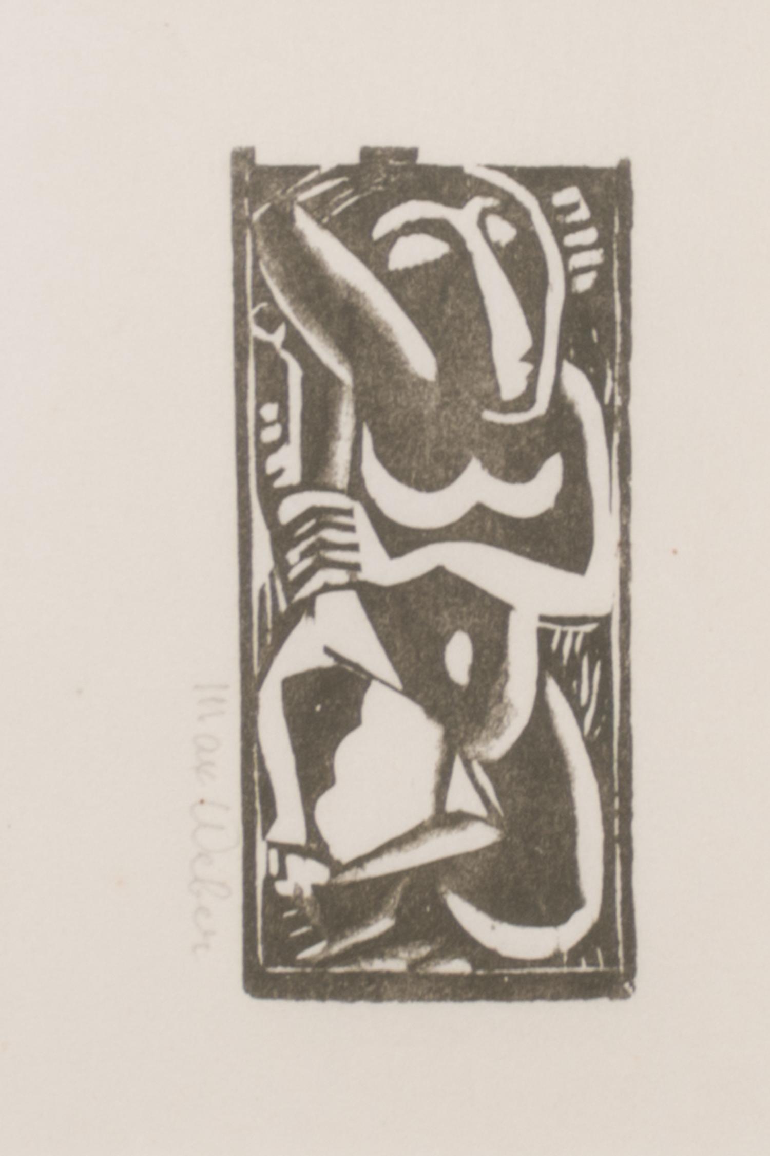 Max Weber, (American, 1881-1961), Portrait, Figure, Nude with Upraised Arm; Head, and Reclining Nude (set of five woodcuts)