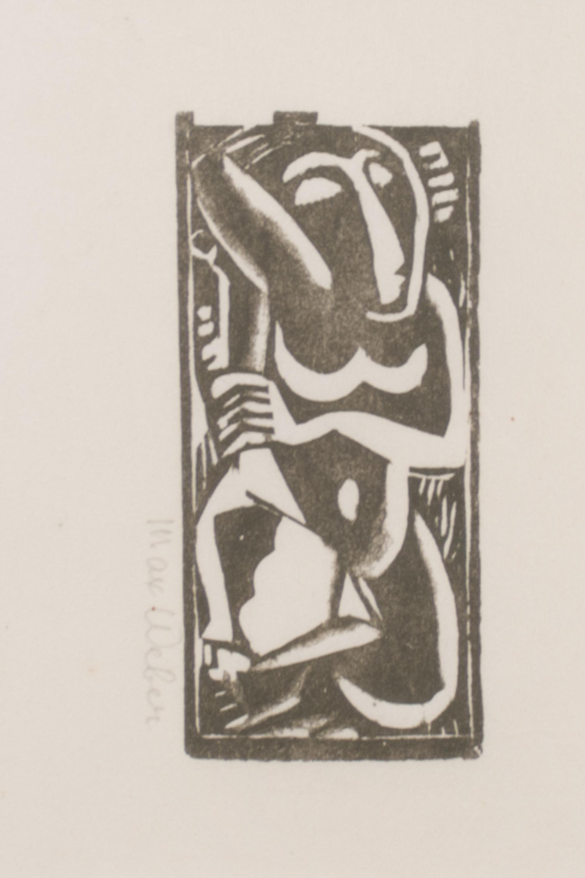 Max Weber, (American, 1881-1961), Portrait, Figure, Nude with Upraised Arm; Head, and Reclining Nude (set of five woodcuts)