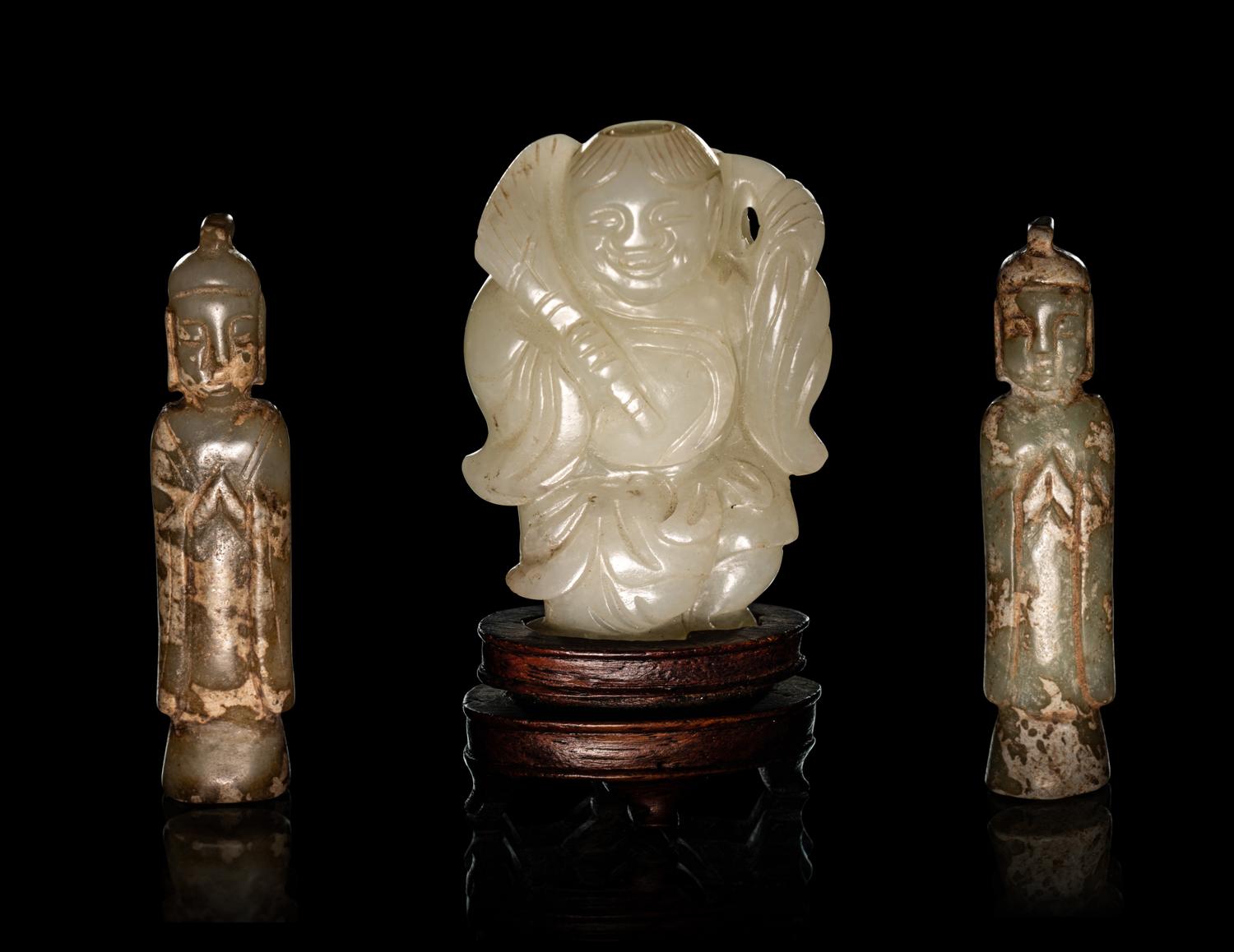Three Chinese Carved Jade Figures