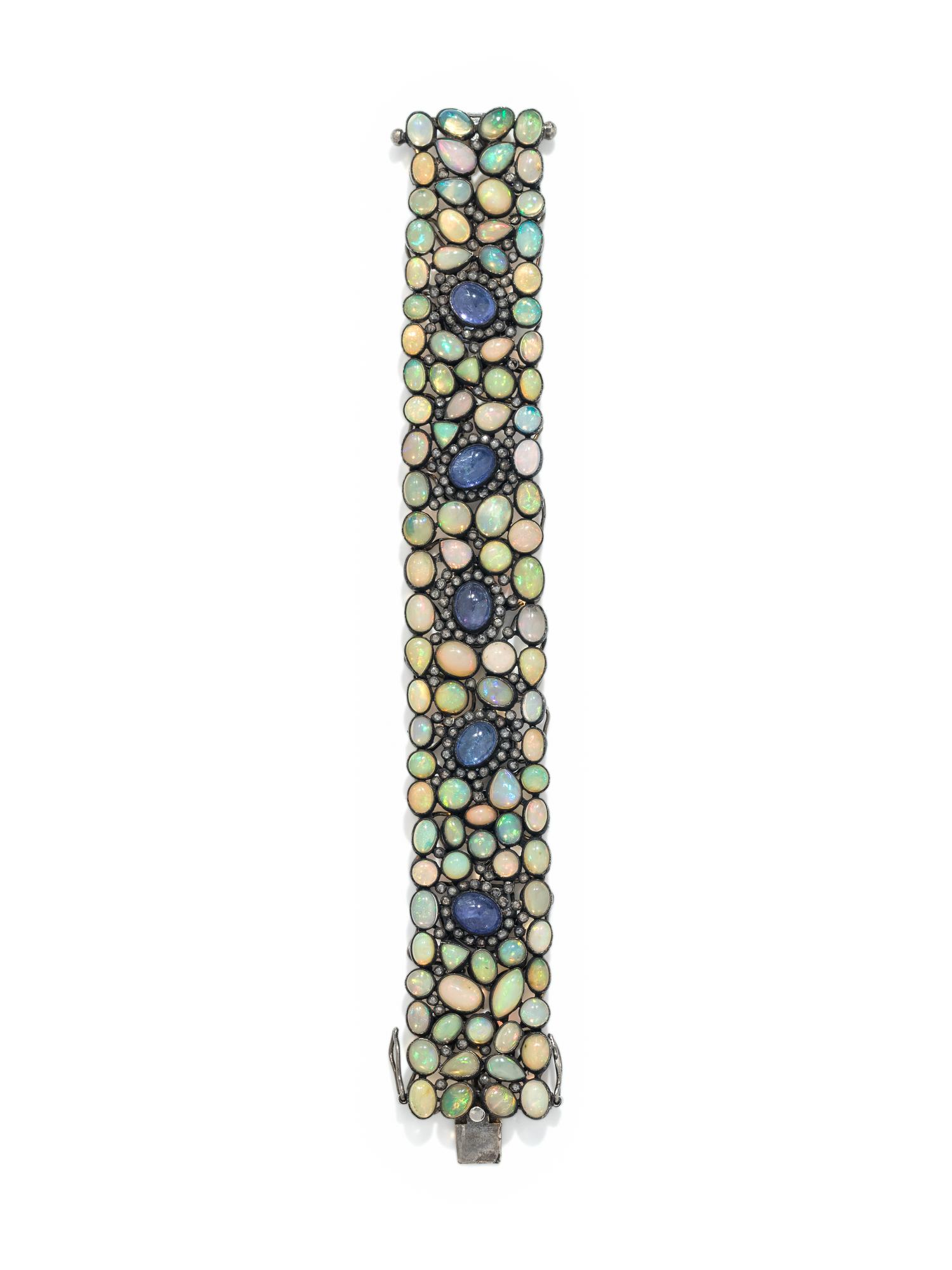 TANZANITE, SYNTHETIC OPAL AND DIAMOND BRACELET