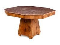 An Art Deco Walnut and Marble-Top Breakfast Table