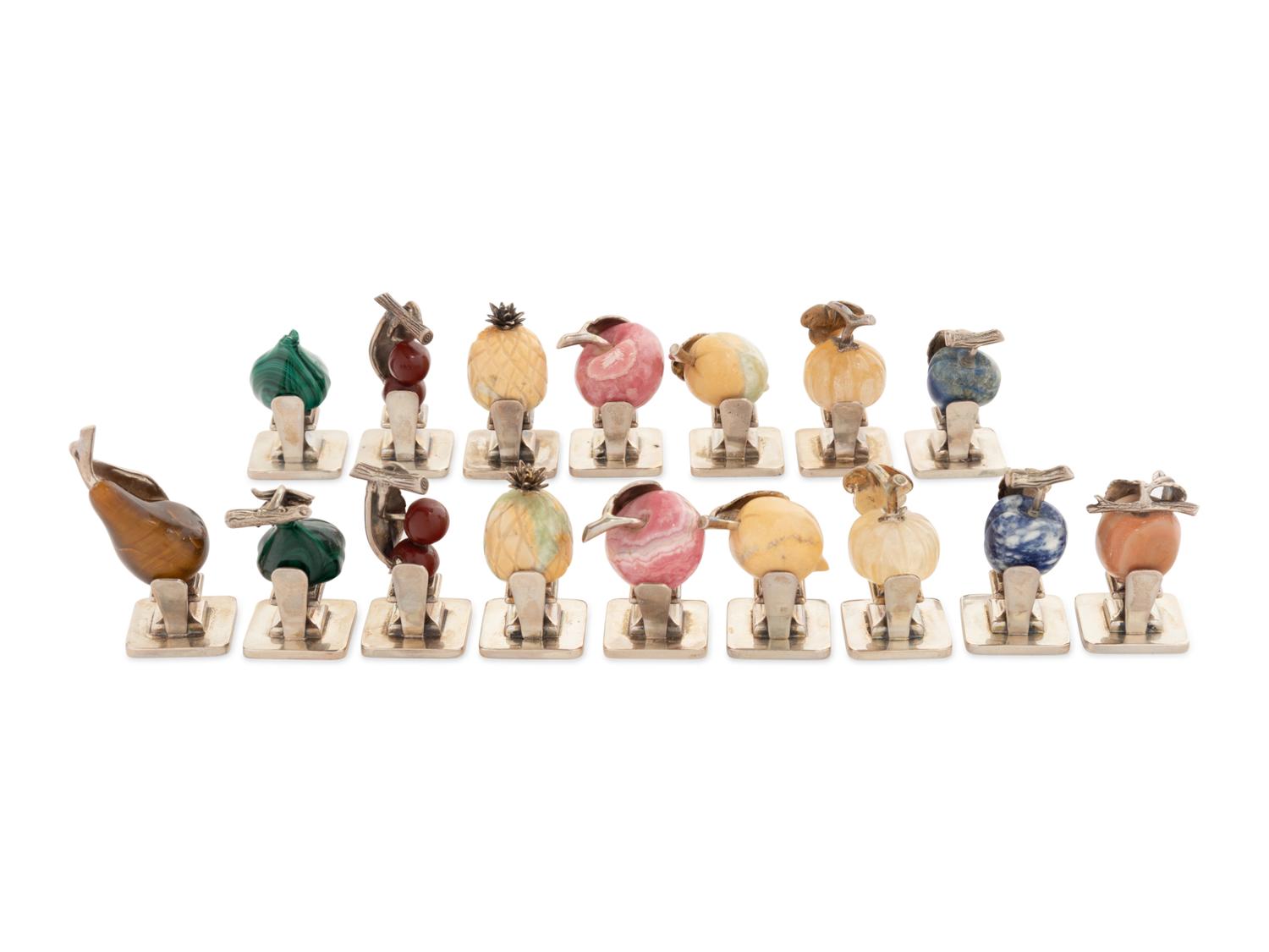 Sixteen Gucci Silver Mounted Hardstone Place Card Holders