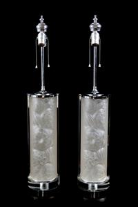 A Pair of Molded and Frosted Glass Table Lamps in the…