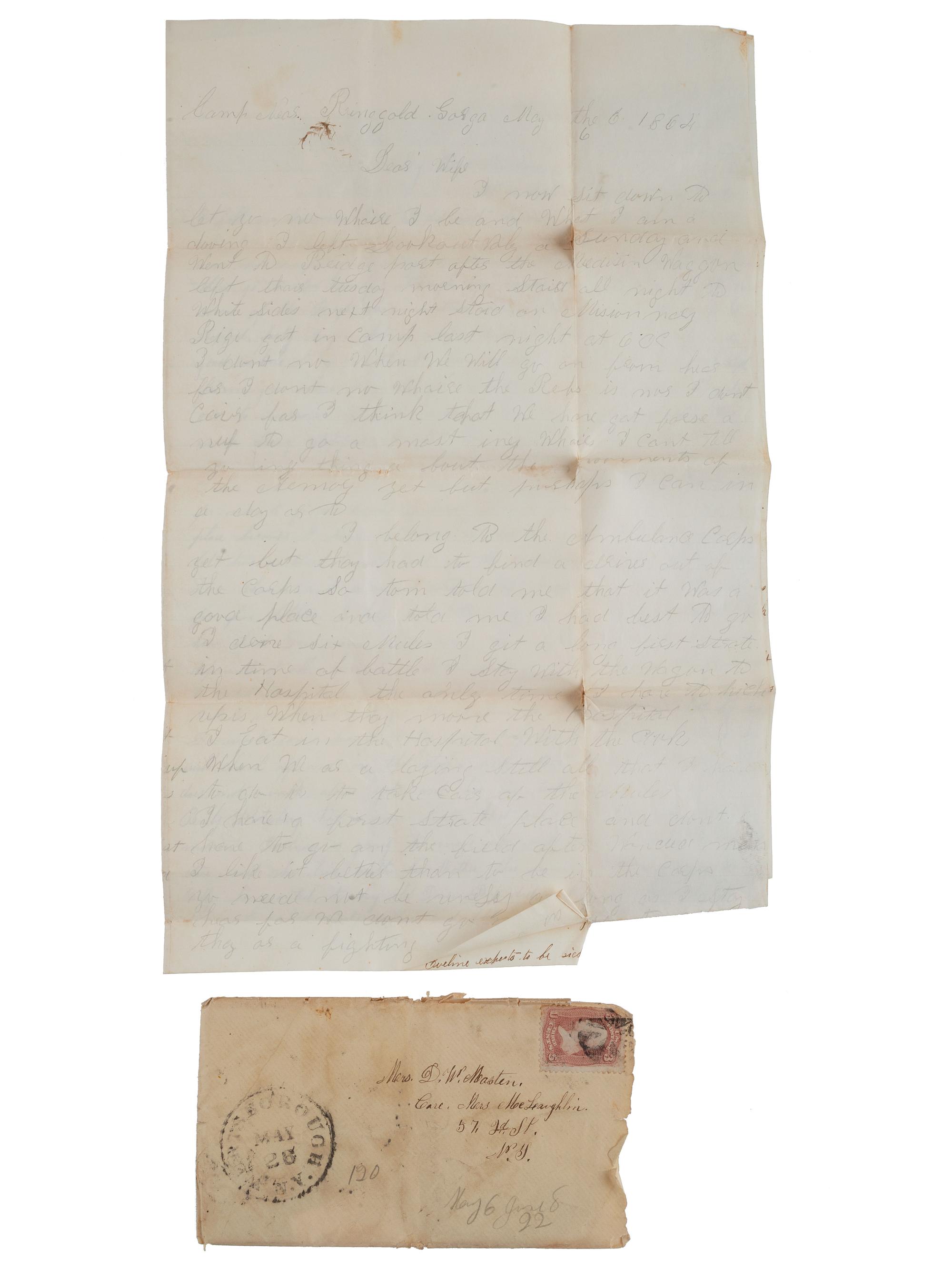 [CIVIL WAR]. Extensive letter archive of Private David W. Masten, Co. E, New York 143rd Infantry, musician, private, and member of the Ambulance Corps.
