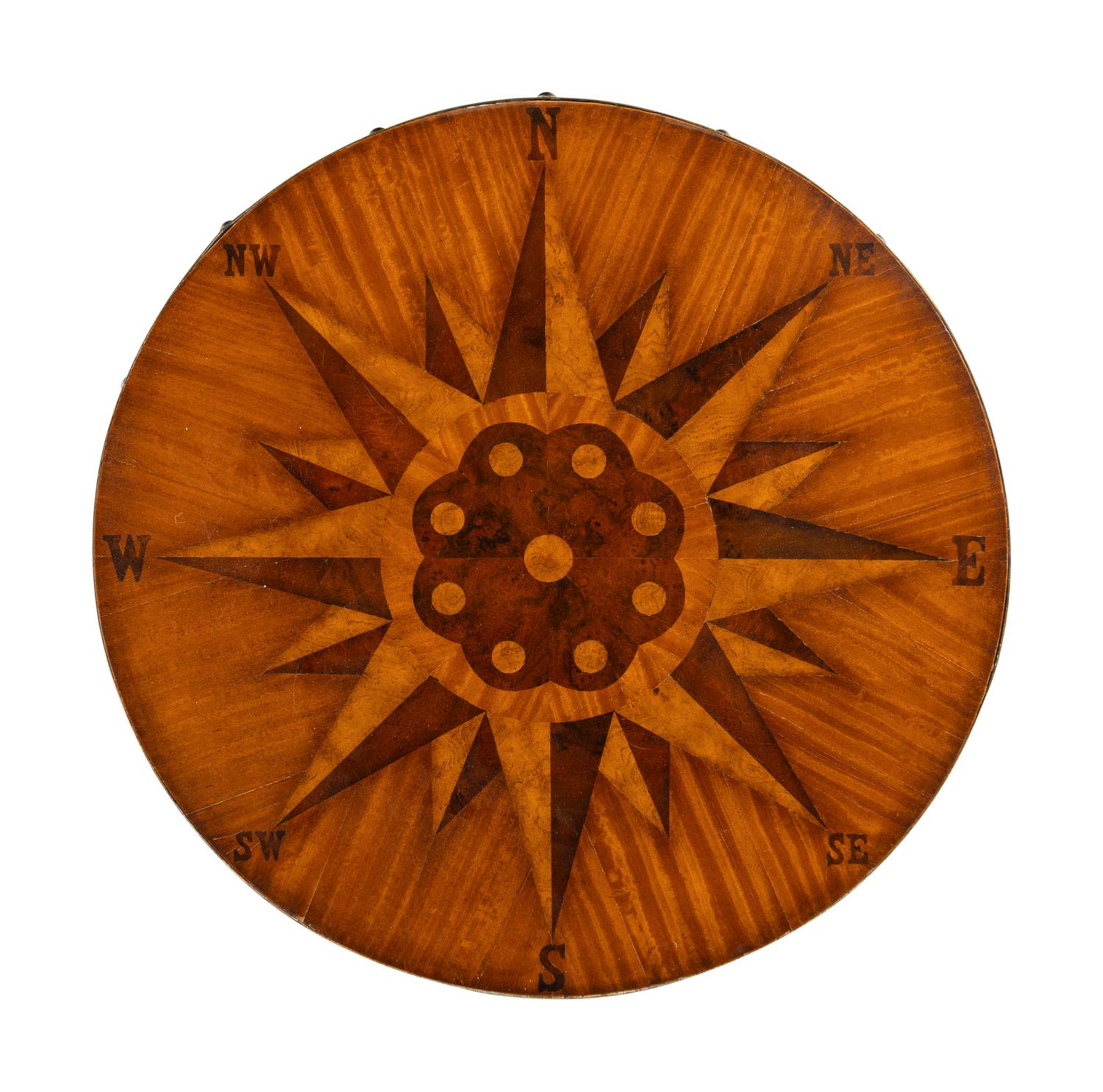A Regency Style Brass Mounted Compass Inlaid Candlestand