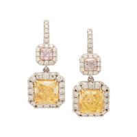 FANCY VIVID YELLOW DIAMOND, COLORED DIAMOND, AND DIAMOND EARRINGS