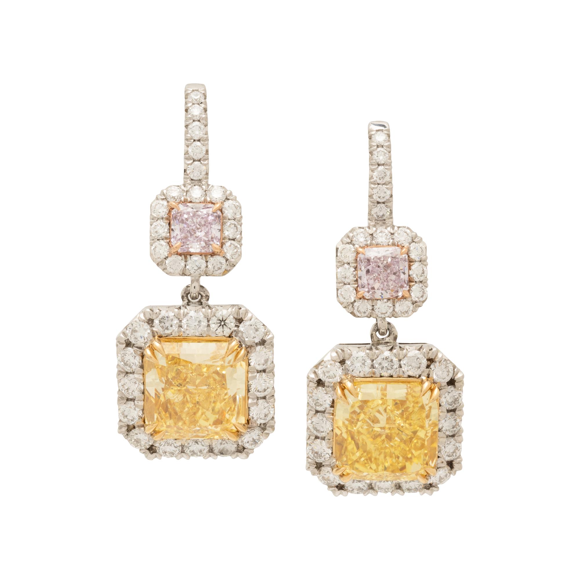 FANCY VIVID YELLOW DIAMOND, COLORED DIAMOND, AND DIAMOND EARRINGS