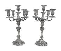 A Pair of American Silver Rococo Revival Five-Light Candelabra