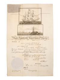 HAYES, RUTHERFORD B. (1822-1893). Unclipped and unissued ship's pass document signed ("RB Hayes") as President. N.p., n.d.